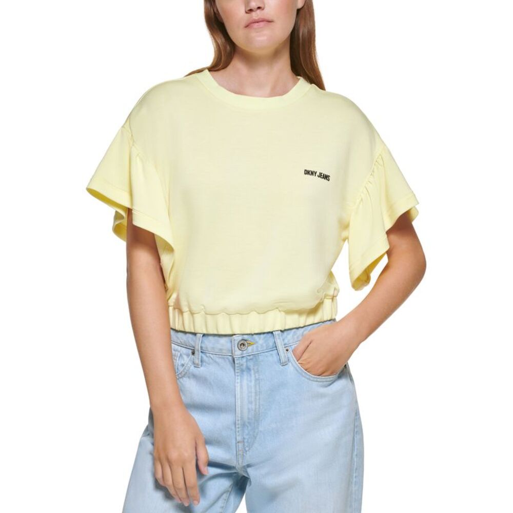 DKNY Jeans Cropped Flutter Sleeve T-Shirt